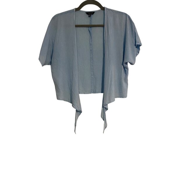 Sim & Sam Light Blue Draped Open-Front Short Sleeve Tie Cardigan Casual Comfy - Picture 2 of 13